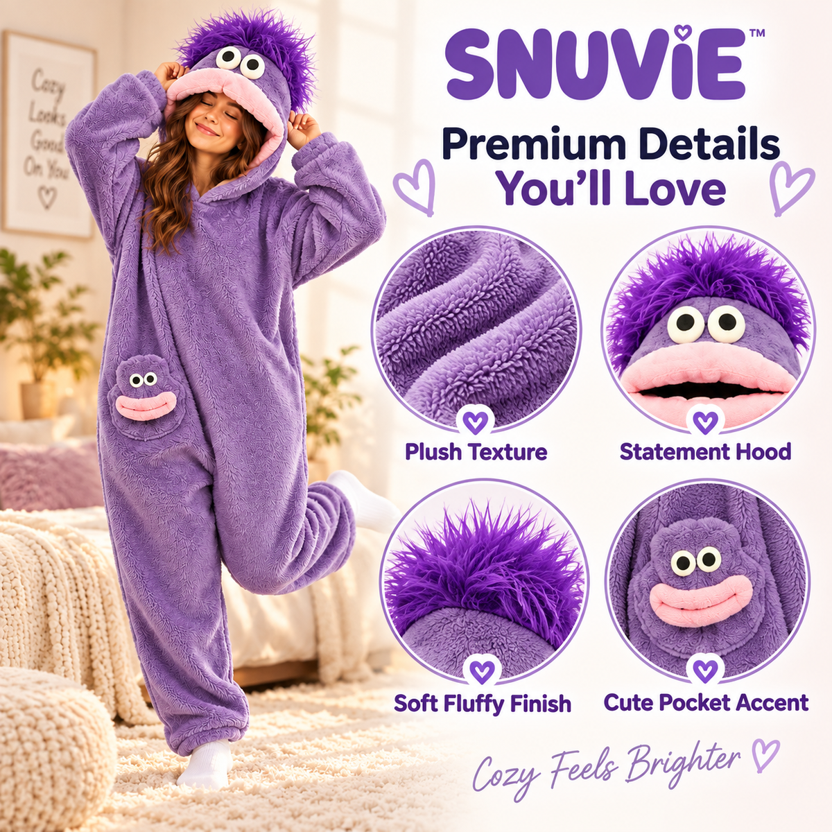 Snuvie Cozy Monster Onesie – Oversized Plush Jumpsuit