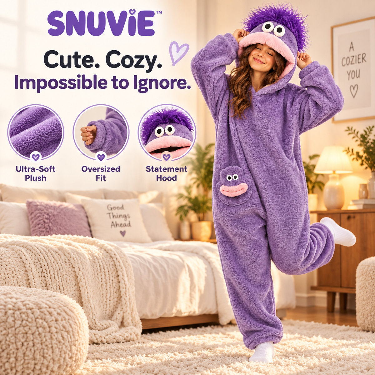 Snuvie Cozy Monster Onesie – Oversized Plush Jumpsuit