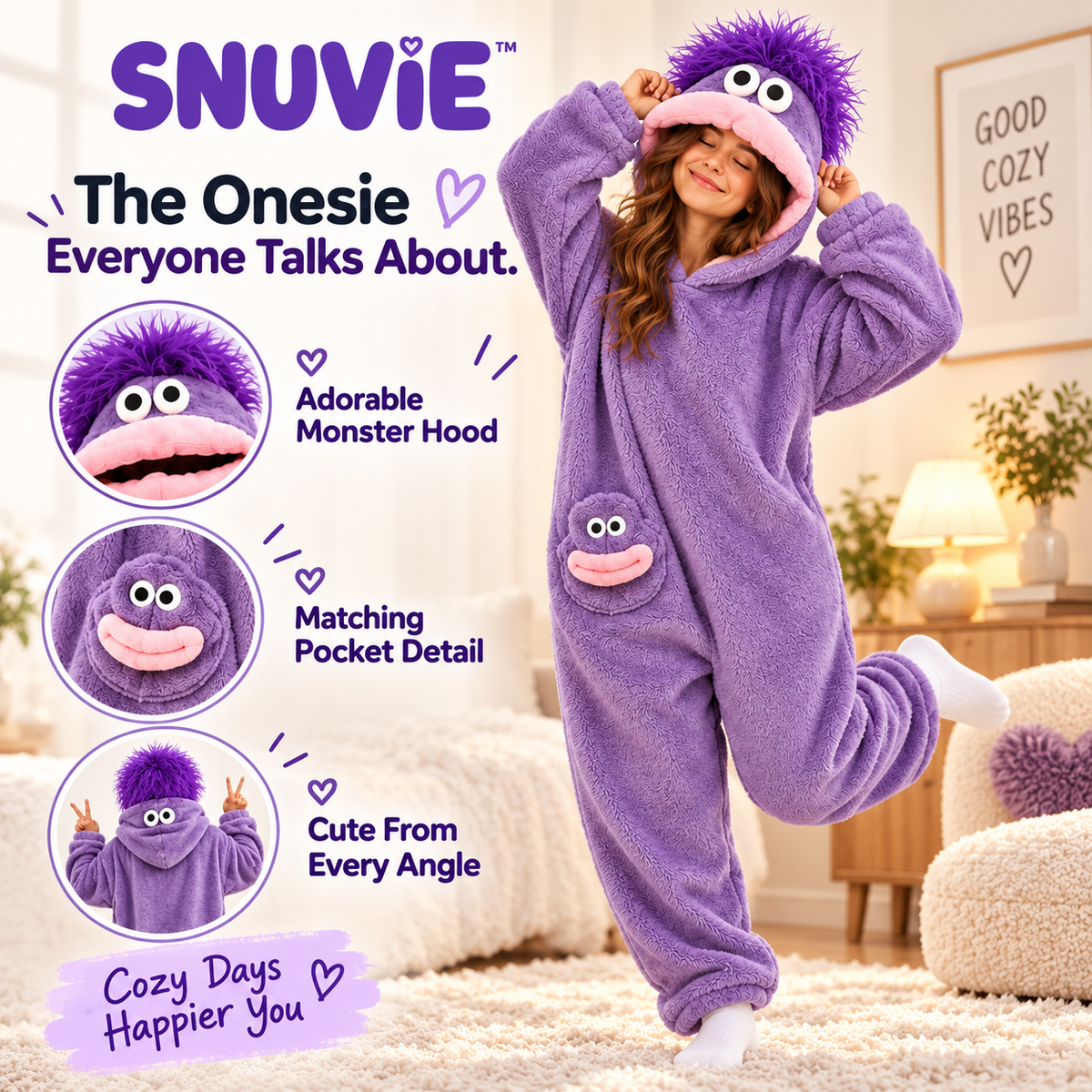 Snuvie Cozy Monster Onesie – Oversized Plush Jumpsuit